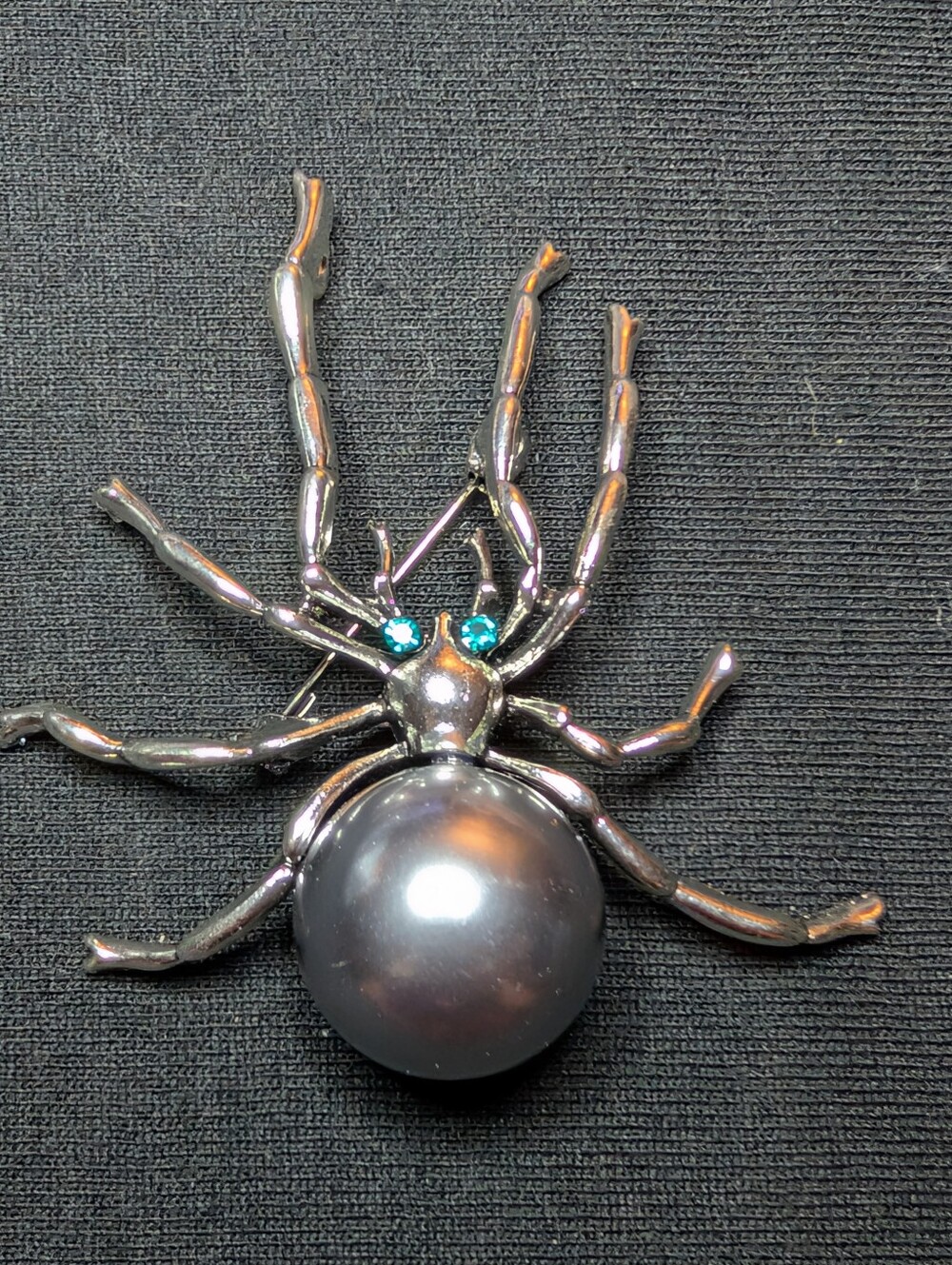 Silver Spider Decorative Pin Brooch with Teal Accent